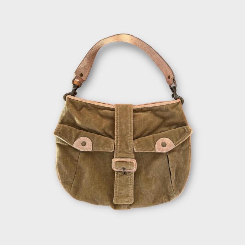 miu miu early 2000s green corduroy shoulder bag